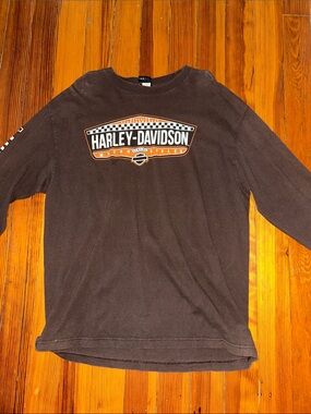 Harley-Davidson Brown Long Sleeve Logo Tee with Orange Accents (SEE CALLOUTS)